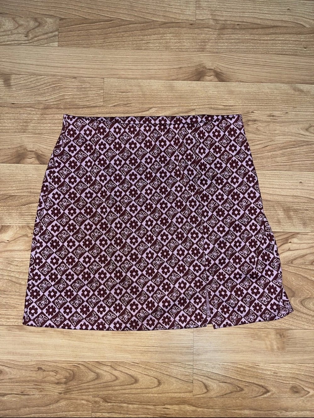 Hippie Rose Pink and Burgundy Patterned A-Line Skirt